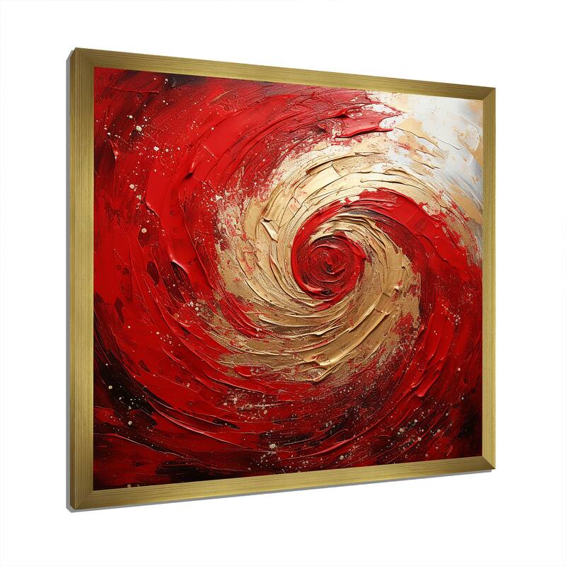 Designart "Red And Gold Whimsical Whirl Spiral" Abstract Spirals Framed